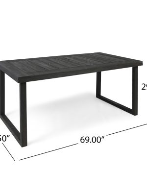 69 Inch Sandblast Dark Gray Finish Acacia Wood Outdoor Dining Table Modern Weather Resistant Patio Furniture for Garden Backyard Balcony Courtyard Family Gatherings Housewarming Holiday Gift