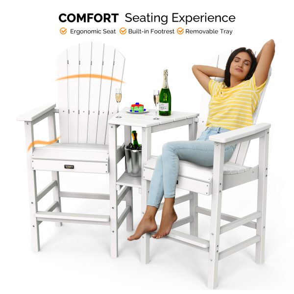 product-open-83e24b77438643108fd0c610be659aed-goods 2pcs High-legged Adirondack Chair Set, All-weather High-density Polyethylene (HDPE) Bar Stool, Outdoor Chair with Double Tray and Parasol Opening, Suitable for Balconies, Poolside, Backyards, and Patios.
