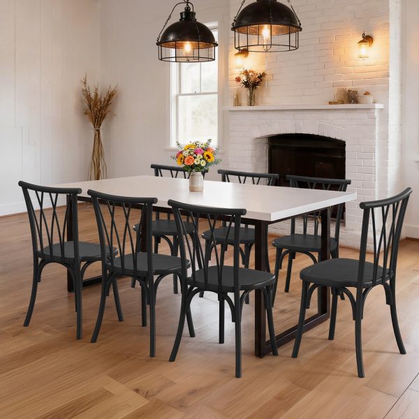 product-open-8440ae7f45984f67bc96fcb5a8ea4c6b-goods Plastic Outdoor Dining Chairs Set of 4/8, Stackable Patio Chairs with Wicker Backrest, Waterproof Indoor Outdoor Kitchen Chairs, 400 Lbs Weight Capacity, Farmhouse Brown/Black/White Wedding Party Banquets Waiting Chairs