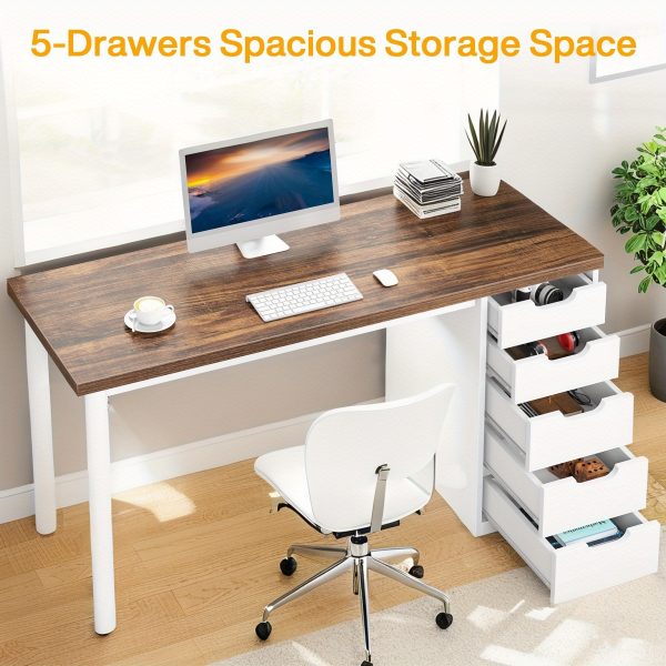 product-open-84716a0a3c794621a52d4923d086549c-goods 47-Inch Computer Desk, Contemporary Work Desk Featuring 5 Drawers And a Metal Frame, Minimalist Writing Desk Suitable for Home Office Use
