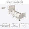 product-open-850b87413141419dba486827f9a8bc78-goods Twin Size Bed Frame with 49. 21"High Back Upholstered Headboard and 27. 17" High Footboard, Teddy Velvet, 12 Slat Support, Solid Wood Feet, No Box Spring Needed White