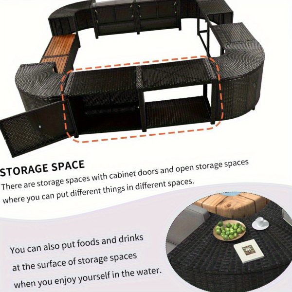 [Outdoor All Weather Sofa] Patio Rattan Sofa Set Spa Surround Spa Frame With Storage Spaces, Outdoor All Weather Round Conversation Sofa Set With Acacia Wood Seats And Waterproof Cushion, Free Combination