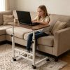product-open-8540603c350e41f69e96d2dfb50e42a1-goods Height Adjustable Computer Desk with Storage Shelf and Wheels, Mobile Rolling Desk for Home Office, Small Space Study Workstation Desk