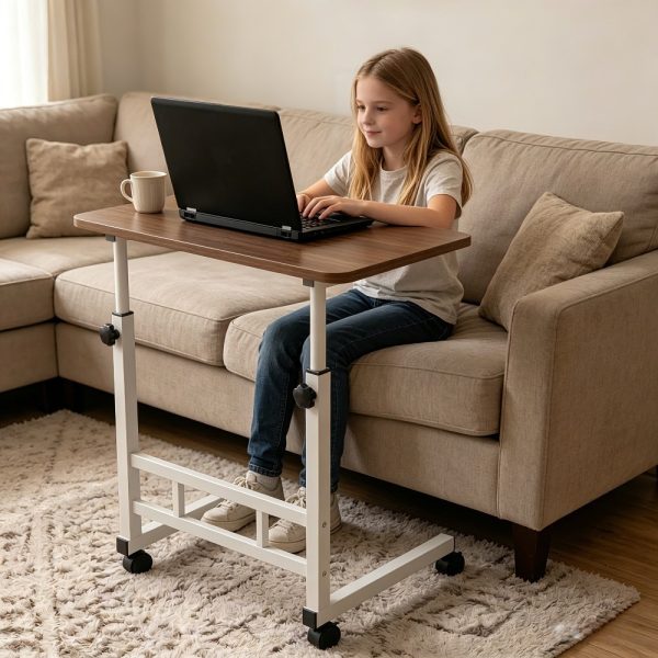 product-open-8540603c350e41f69e96d2dfb50e42a1-goods Height Adjustable Computer Desk with Storage Shelf and Wheels, Mobile Rolling Desk for Home Office, Small Space Study Workstation Desk