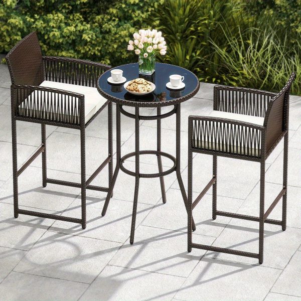 product-open-85917fc4546449c9ae77deaef4327d9d-goods LIFEZEAL 3pcs Outdoor Bar Set, Featuring a Wicker Bar Table And Armchairs with Two Cushions, Sturdy Metal Barstools And Table with Glass Top for Your Backyard, Poolside, Or Porch, Outdoor Bar Table And Chair, Outdoor Table And Chair Set, Outdoor High Top Table And Chair, Patio Set Outdoor, Patio Table And Chair Set, Outdoor Patio Bar Set, High Top Outdoor Table And Chair, Bar H Table, Outdoor Bar Chair, High Top Table And Chair Outdoor, Outdoor Dining Table And Chair, High Table And