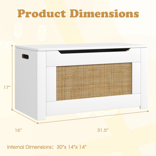 product-open-85ac07a6e204461c856932819dcaf7c7-goods COSTWAY 31.5" Large Kids Chest with Flip-Top Lid & Safety Hinge, Sturdy Rattan & Wood Construction Storage Box with Cut-Out Handle & Side Grips - Multifunctional Organizer for Nursery, Playroom, Bedroom, Entryway - & Modern Storage Furniture