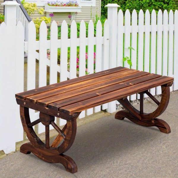 product-open-85decf2786444cbc8223fca4e8728c50-goods Bonnlo Outdoor Wooden Bench, with Wagon Wheel Legs, All-Weather, for 2 Person, for Garden, Lawn, Yard And Park, Rustic, 38.5''