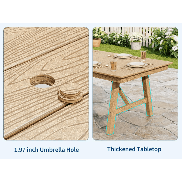 product-open-861339e72bd94a5386073d7a9a678f49-goods 66.9" Outdoor Dining Table for 4-6, HDPE Patio Table with Umbrella Hole, Waterproof All-Weather Rectangular Table for Backyard, Poolside And Garden