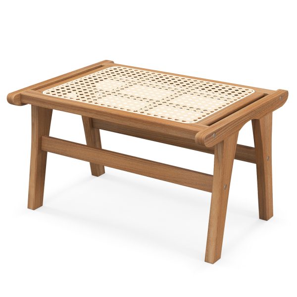 product-open-86463f5e31544eaf8b5ccb28263fd9fd-goods Ottoman Footstool, Natural Teak Wooden Foot Rest W/ Handwoven Rattan for Living Room Bedroom Office, 14" H, Indoor