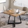 product-open-865ccff6d11b46d7a8f91e20ed833118-goods 31.5' Square Conference Table, Industrial Office Meeting Table for 4 People, Business Podcast Furniture with Metal Base for Small Spaces, Office Conference, Natural