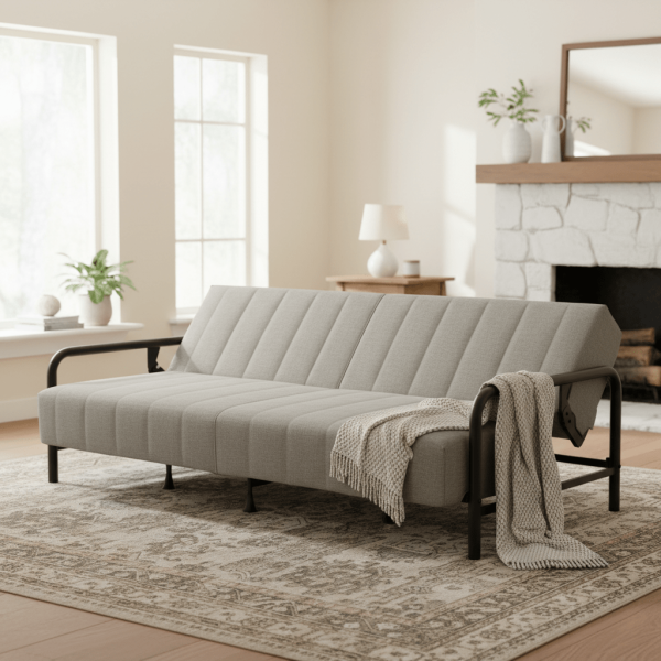 product-open-867d62c9f1a043ad947b19e5282e3950-goods Modern Convertible Upholstered Sofa Bed with Adjustable Backrest & Independent Spring Support - Heavy-Duty Metal Frame, 600 Lbs Weight Capacity, Smooth Flat Sleeper Bed for Small Spaces, Guest Room, Daybed - Assembly, Space-Saving