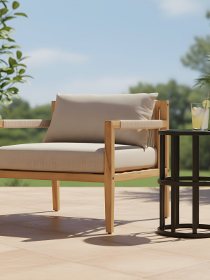 Acacia And Beige Rope Lounge Chair with Ceramic Tile Side Table Set