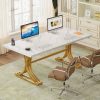 product-open-86a8ddfabf344be4b961f7cd875acb25-goods MEGIVEZ 63" Large Modern Executive Home Office Desk - White Wood & Metal Legs, Easy Assembly, 27" Height, 3.2 Cu Ft Storage, No Power Needed, Perfect for Business or Home Workspace, Versatile Workspace, Contemporary Furniture, Sleek Metal Legs