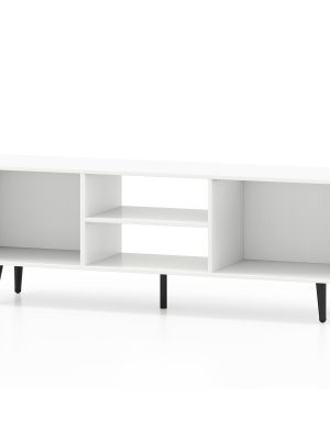 LIFEZEAL 47.5" Modern TV Stand for 55-Inch TVs with Heavy-Duty Metal Legs & Engineered Wood Construction, 2-Tier Storage Shelves & Open/Enclosed Cabinets, Adjustable Height Feet, 200lb Capacity Entertainment Center Media Console for Living Room & Be