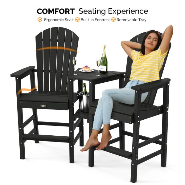 product-open-86c424d95b06465898fcc1dae0c1b299-goods 2pcs High-legged Adirondack Chair Set, All-weather High-density Polyethylene (HDPE) Bar Stool, Outdoor Chair with Double Tray and Parasol Opening, Suitable for Balconies, Poolside, Backyards, and Patios.