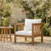 product-open-86d71d8ea7ca4e7e9931964a657f1f1b-goods Outdoor Acacia Wood Club Chair with Modern Square Arms, Patio Chair with Thick Cushion, Adjustable Leveling Feet for Poolside, Backyard And Deck, Beige Cushion