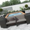 [Outdoor All Weather Sofa] Patio Rattan Sofa Set Spa Surround Spa Frame With Storage Spaces, Outdoor All Weather Round Conversation Sofa Set With Acacia Wood Seats And Waterproof Cushion, Free Combination