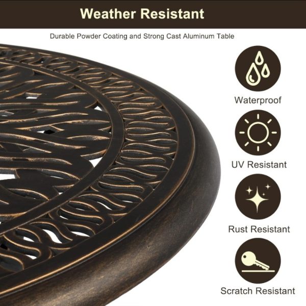 product-open-8733b962239c49d6a30b8592f8c8aafd-goods Bonnlo 5pcs Outdoor Dining Set Cast Aluminium Patio Furniture with 4 Chairs and 1 Umbrella Table for Garden Porch Poolside Weather-Resistant Bronze