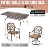9pcs Cast Aluminum Outdoor Patio Dining Set - Ornate Scrollwork Design, Weather-Resistant Rust-Proof Frame, Square Table & 6 Cushioned Chairs, Suitable for Garden, Backyard & Poolside