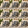 Outdoor Patio Lounge Chair with Beige Cushions, Black Aluminum Frame, Wood Armrests, Modern Style, Ideal Fathers Day Gift