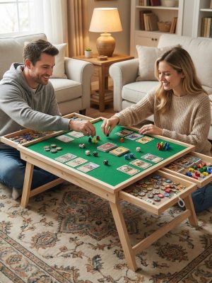 This Multifunctional Game Table Is Foldable And Features Drawer Storage Compartments. The Non-Slip, Integrated Storage Design Is Perfect for Puzzles, Board Games, And Camping - Combining Entertainment, Office Work, And Storage