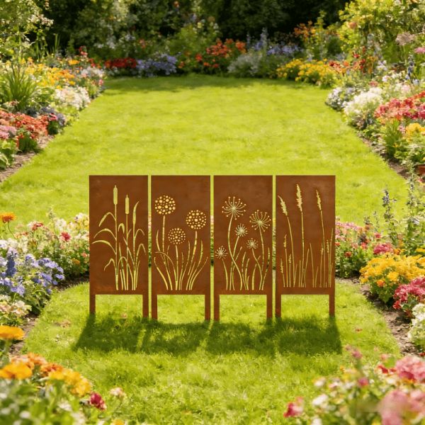 4pcs Rural Reed Dandelion Garden Decoration Screens, Courtyard Decoration, Spring Fence Decoration, Spring Garden Decoration, Outdoor Sculpture Decoration, Garden Privacy Screen