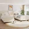 product-open-8909b0a91b1c4bce9310c3d50990ea67-goods Twin Size Bed Frame with 49. 21"High Back Upholstered Headboard and 27. 17" High Footboard, Teddy Velvet, 12 Slat Support, Solid Wood Feet, No Box Spring Needed White