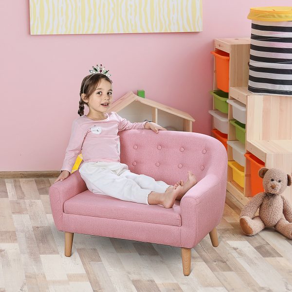 Qaba 2-Seat Kids Sofa, Toddler Sofa Couch, Sofa Chair for Ages 3-7, Pink