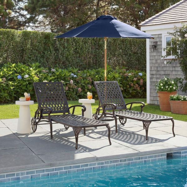 product-open-89af9715e1a54fab83da76134444f5f9-goods Andehomy Cast Aluminum Outdoor Lounge Chair on Wheels, Patio Recliner with Adjustable Backrest in 3 Positions, Perfect for Poolside Relaxation, Bronze And White Color