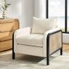 product-open-89c8cabe1a6a4e79a357923049e1bc54-goods Modern Woven Rattan Accent Chair with Wooden Armrests & Legs - Detachable Cushion, Upholstered Seat, Natural Brown Finish for Living Room, Bedroom, or Makeup Room - Easy Assembly, Durable Polyurethane & Hardwood Construction, Bedroom Seating, Elegant Seating Option, Sturdy Construction, Home Decor Lovers
