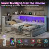 product-open-89cd864a0c6b4c6d80d0668163676ea6-goods PAPAJET Storage Corner Bed Frame with Bookcase Headboard LED Lights Charging Station and Drawers Farmhouse Platform Bed for Bedroom