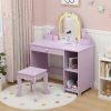 product-open-89f4e88fbf3140f8b97a6cba1f83d95f-goods Girls' Kids Vanity Desk with Mirror & Stool - Princess Makeup Table with Drawer, Shelves & Cubbies, Toddler Dressing Table Suitable for Little Girls, Assembly, Non-Wood