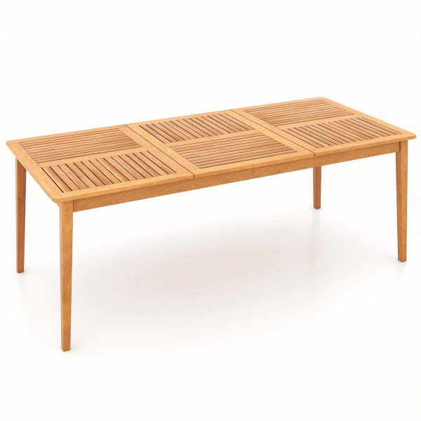 product-open-8aac8d1b73f1409581e1d51030985dfb-goods LIFEZEAL Extra Long 79" Outdoor Dining Table - Heavy-Duty Acacia Wood Patio table with Umbrella Hole, Large Rectangular Bistro table for Backyard, Deck, Poolside - Seats 8 People, Chairs Not Included, Backyard Gathering Spot, Slatted Wood Design, Deck Furniture, Rustic Charm, Sturdy Build, Garden Parties