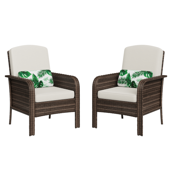 [Outdoor Wicker Chairs] Outdoor Wicker Chairs Set of 2, High Back Rattan Patio Chairs with Comfy Cushion, All-Weather Outside Club Chairs for Balcony Deck Garden
