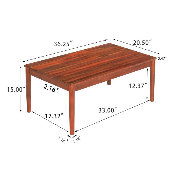 product-open-8b4402377c83488cb61c9b02f8fe3d2e-goods Acacia Wood Outdoor Coffee Table, Rustic Patio Coffee Table, Weather Resistant Garden Coffee Table, 36.25" W X 20.50" D X 15.00" H, Mahogany Finish, Streamlined Style for Backyard, Deck, Poolside, Balcony
