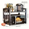 product-open-8b54b31fd88742369537af47a940dfba-goods 1pc Triangle Shelf with Hooks, Expandable Metal Microwave Oven Rack - Vertical Countertop Storage Rack for Toaster Oven, Air Fryer, Rice Cooker And Other Appliances - Easy to Install, Sturdy Metal Construction, Space-Saving Design