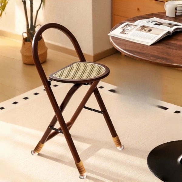 product-open-8b6628e21d0f488b9d6425d519f7c4b7-goods 1pc, Bamboo Portable Rattan Folding Stool with Handle, Home Dining Chair, Vintage Style Leisure Chair, Space Saving - Perfect for Restaurant, Living Room, Kitchen, Bar, Dormitory