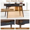 product-open-8b69b2dacb1a4e8788505e16db581cf9-goods Mid-Century Modern Computer Desk | Home Office Desk with Drawer & Open Compartment, Laptop PC Desk with Rubber Wood Legs, Makeup Vanity Table, Vintage Writing Desk Workstation for Study, Bedroom, Brown Hardwood and Artificial Board, Freestanding