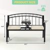 [Outdoor Patio Bench] Outdoor Patio Garden Bench Peacock Feather Backrest, Cast Iron Frame, Comfortable Seat for Yard, Porch, or Park