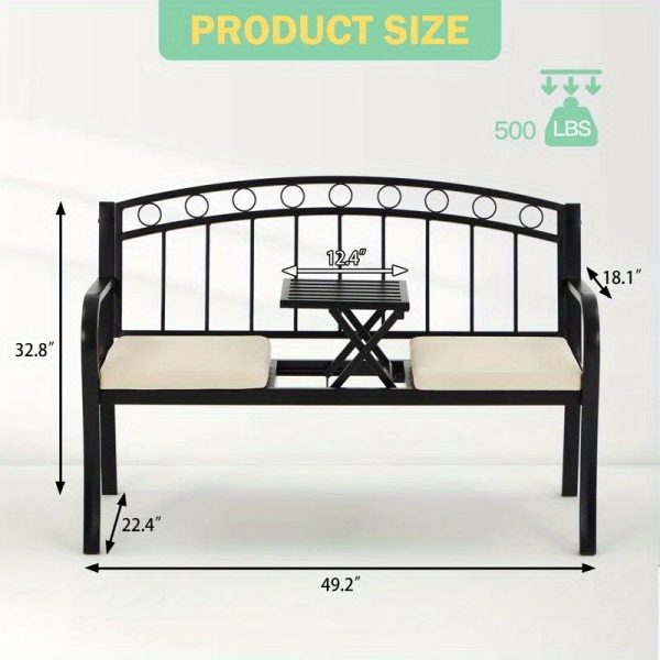 [Outdoor Patio Bench] Outdoor Patio Garden Bench Peacock Feather Backrest, Cast Iron Frame, Comfortable Seat for Yard, Porch, or Park