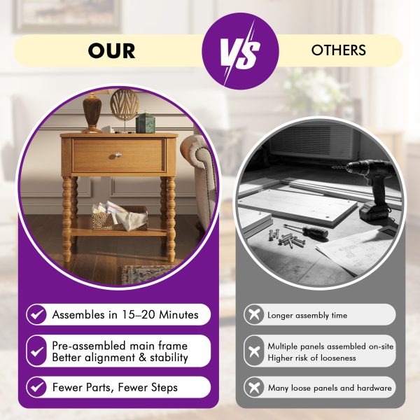 product-open-8bf1d3c20f9141728e45b1973581cb98-goods PAPAJET Solid Wood Nightstand with Drawer Walnut Bedside Table Mid Century Bedroom Furniture Single or Set of 2 Options