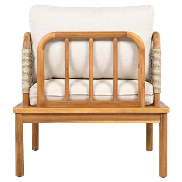 product-open-8c002ce890e34704bbe6ec7c7167a23e-goods Outdoor Acacia Wood Rope Club Chair, Waterproof Cushioned Patio Dining Chair, Weather Resistant Patio Lounge Chair for Backyard Garden Porch Balcony, Easy Assembly Deep Seat Conversation Accent Chair with Removable Washable Beige Teak Cushion