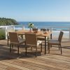 product-open-8c15d1aeafef4fbfb6f76cdcc90fdb0c-goods Large Outdoor Acacia Wood Dining Table with Umbrella Hole - 6-Person Rectangular Patio Table, Heavy-Duty Metal Frame & Slat Tabletop, for Garden, Backyard, Poolside, Deck (63"L x 36"W x 30"H) - Easy Assembly, Wood