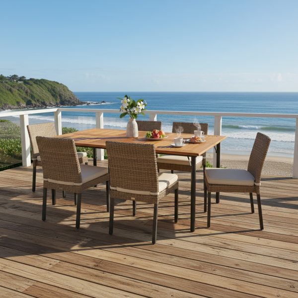 product-open-8c15d1aeafef4fbfb6f76cdcc90fdb0c-goods Large Outdoor Acacia Wood Dining Table with Umbrella Hole - 6-Person Rectangular Patio Table, Heavy-Duty Metal Frame & Slat Tabletop, for Garden, Backyard, Poolside, Deck (63"L x 36"W x 30"H) - Easy Assembly, Wood