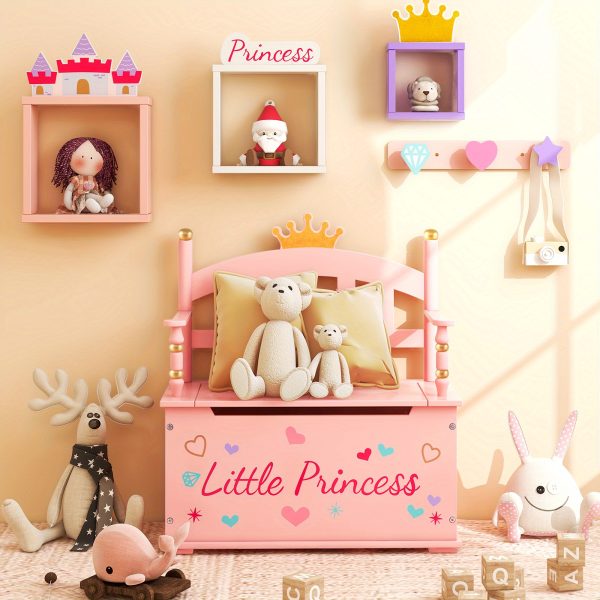 product-open-8cab7eae1f334d918ff06630ee0d11e7-goods COSTWAY Kids Storage Organizer, 2-in-1 Storage Chest & Bench, w/ Safety Hinge & High Backrest, Cute Crown Pattern, Storage Organizer for Kids Room, Playroom, Nursery