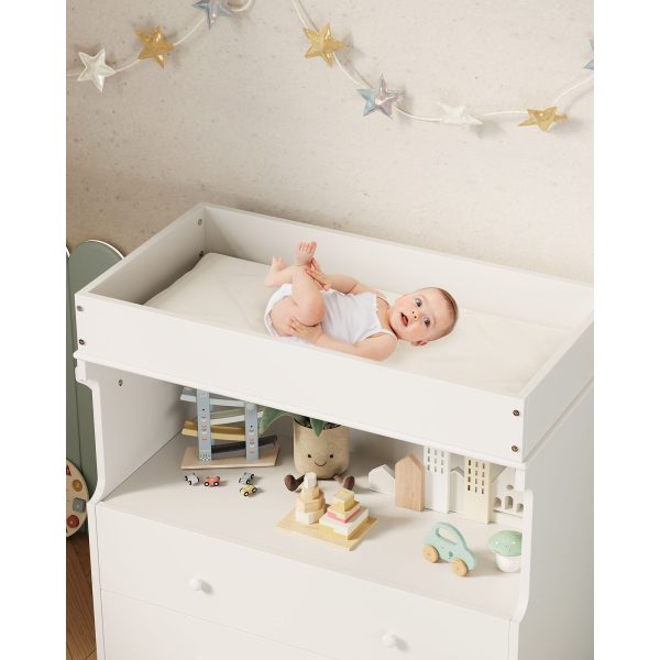 Baby Changing Table Dresser with 2 Drawers & Open Shelf - Modern White Nursery Dresser, Diaper Changing Station with Lock-Free Design, Non-Wood Durable, Easy Assembly for Kids Room, Nursery, Baby Room Storage Organizer
