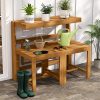 3-in-1 Outdoor Acacia Wood Loveseat Bench | Durable Hardwood Construction with Slatted , Mixed Color End