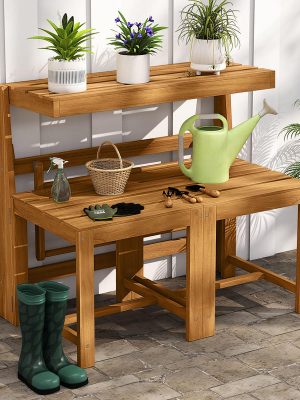 3-in-1 Outdoor Acacia Wood Loveseat Bench | Durable Hardwood Construction with Slatted , Mixed Color End