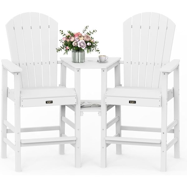 product-open-8dd05cd7c6c14869addf4f2c506dd99b-goods 2pcs High-legged Adirondack Chair Set, All-weather High-density Polyethylene (HDPE) Bar Stool, Outdoor Chair with Double Tray and Parasol Opening, Suitable for Balconies, Poolside, Backyards, and Patios.