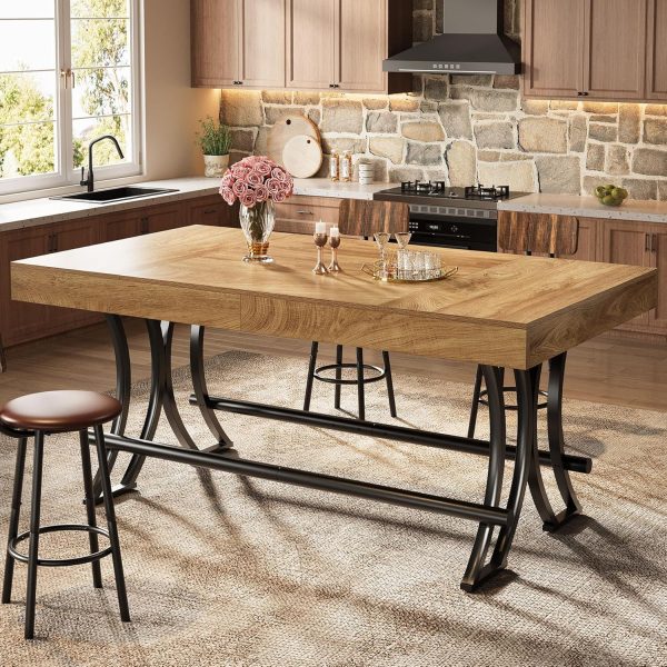 product-open-8dda6771b05843d798a057b19daafae2-goods 63" Counter Height Dining Table with Metal Footrest, Rectangular Tall Kitchen Bar Pub Table, Industrial Home Bar Unit for Entertaining, Freestanding, Brown